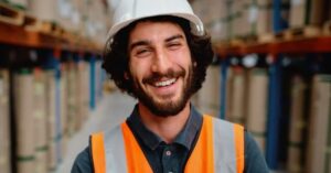 smiling warehouse worker